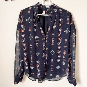 Pilcro Anthropologie Sheer Long Sleeve Black High Neck Blouse